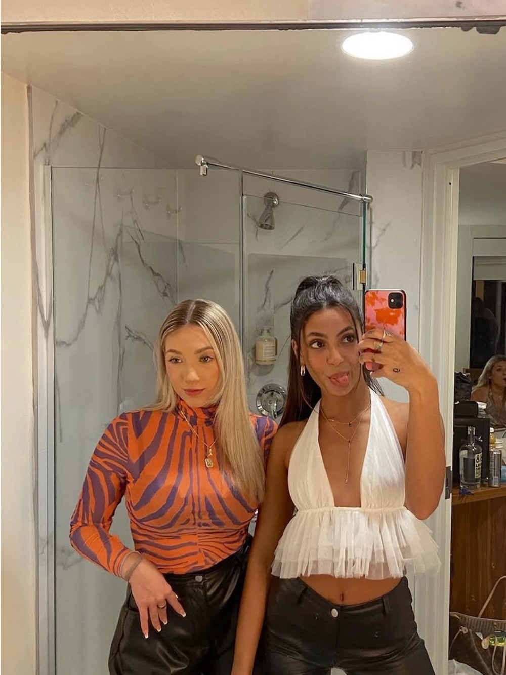 AFRM Zadie Power Mesh Turtleneck Top In Orange Zebra